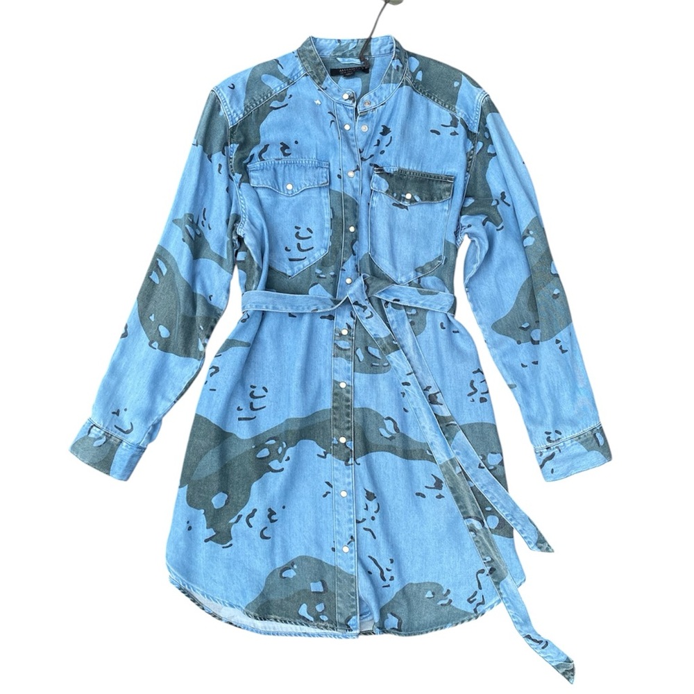 Allsaints Spitalfields blue camo denim shirt dress NWT